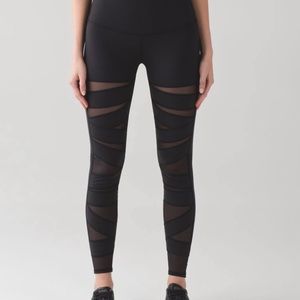 Lululemon Black Mesh Cut Out High Rise Wunder Under Leggings